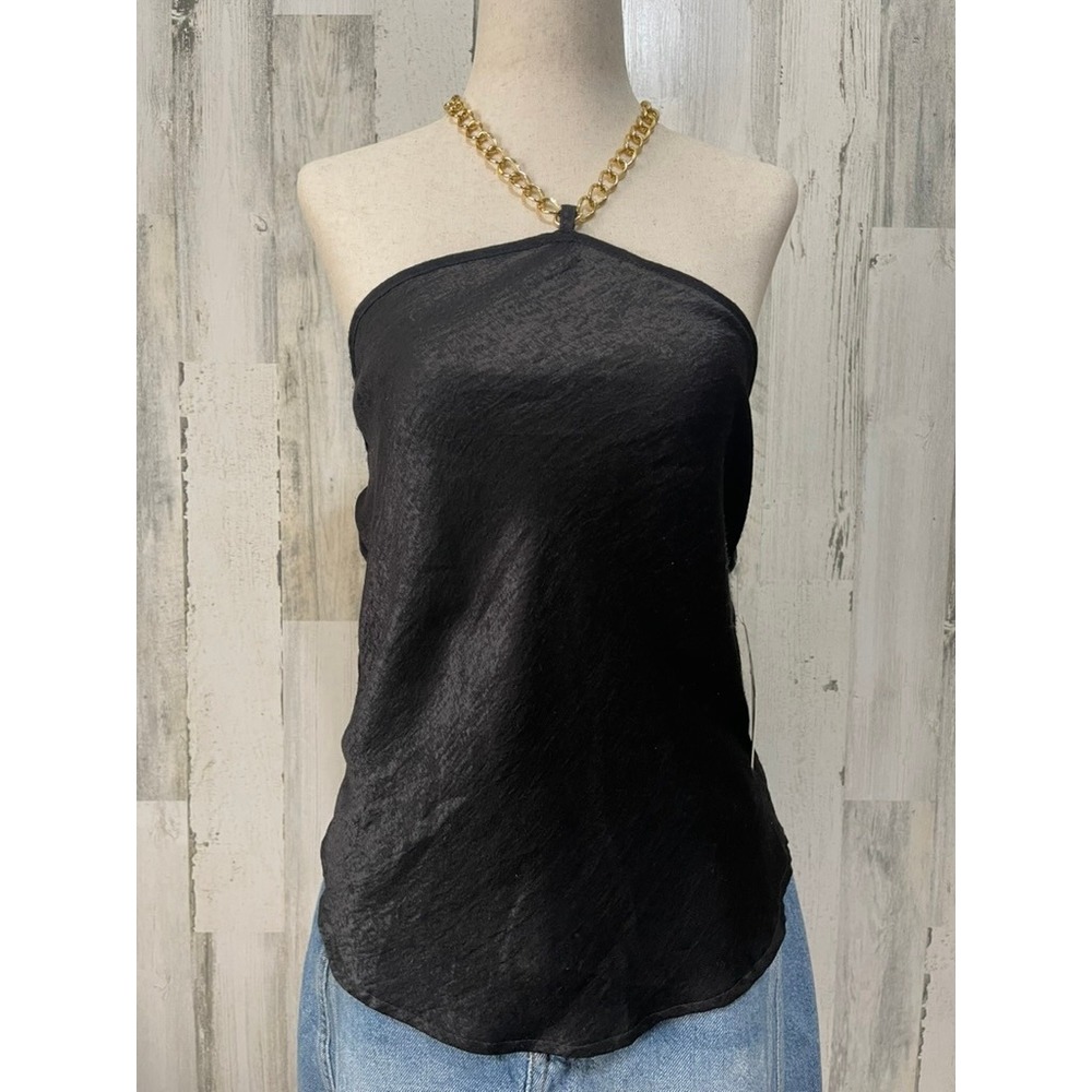 Free Kisses vintage Y2K halter top black with gold chain low back festival
